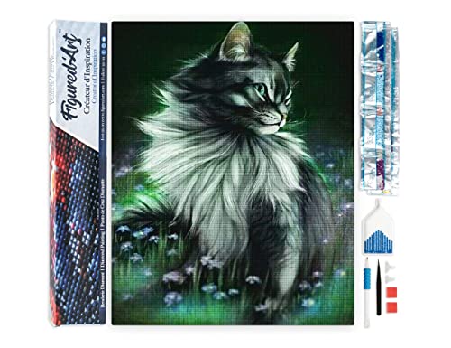 Broderie Diamant Chat 5D Kit Complet 40x50cm Activité Manuelle et Détente pour Adulte