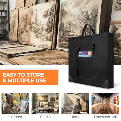 Nicpro Large Size Art Portfolio Case, Artist Portfolio Tote Bag with Leather Corners & Side Widening, Waterproof Storage Portfolio Folder with 3 Pockets for 20'' x 26'' Poster Canvas Sketching Drawing by Nicpro - Image 8