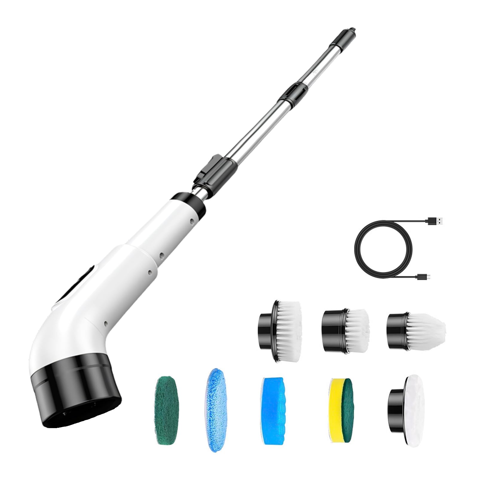 Cepillo eléctrico de lechada con mango recargable, juego de cepillos giratorios de 8 cabezales para líneas de cerámica, bañera, fregadero, suelo, pared y vidrio, limpiador eléctrico
