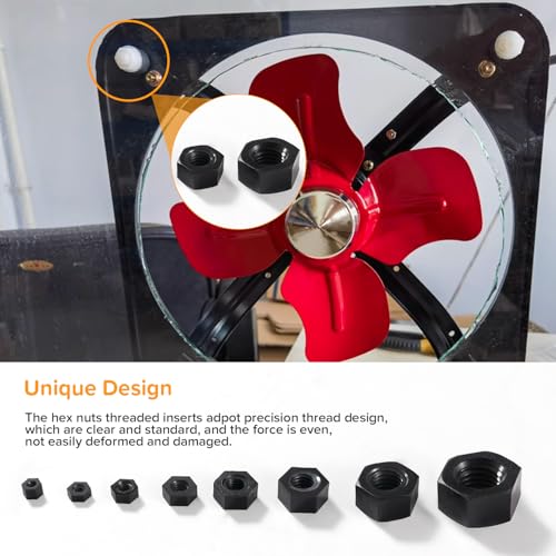 Lyeteung 200 PCS M2/M2.5/M3/M4/M5/M6/M8/M10 Metric Thread Hexagon Fastener, Nylon Hex Nuts, Metric Coarse Thread Hexagon Nuts, Black - Image 4