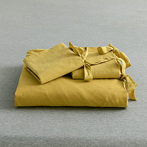 Jellymoni 100% Washed Cotton Butterfly Bow Tie Duvet Cover Set, Yellow Queen Size Comforter Cover(3 Pieces, Yellow, Queen) #TOP4
