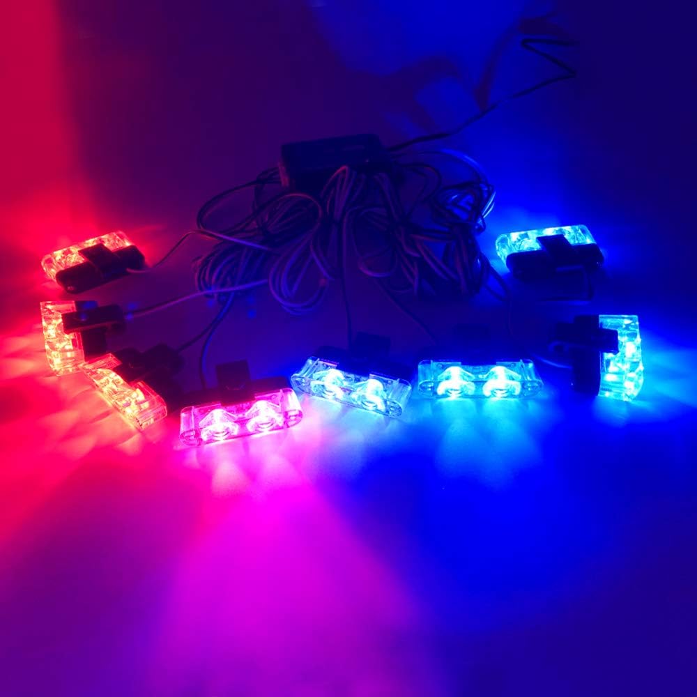 16LED Grille Strobe Lights - Red Blue Dash Deck Visor Police Flash for Car Truck Ambulance - Emergency Warning With Remote Control Wireless 12V