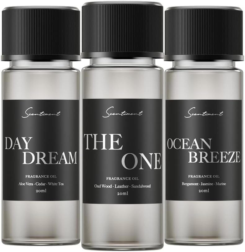 Scentiment Hotel Diffuser Oil Discovery Kit | Inspired by 1 Hotel® Ritz-Carlton® & Luxury Hotel Scents | Aromatherapy Oils with Notes of Cardamom, Tuscan Leather, and Sandalwood (20ml, Top 3 Scents)