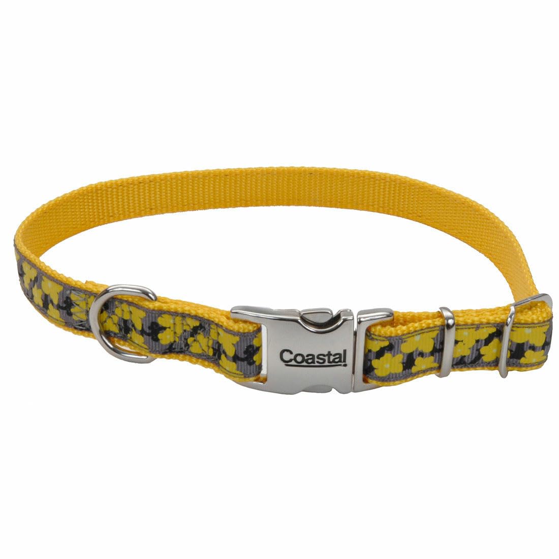 Collier réglable pour chien nylon jaune bouton d'or et boucle métal Coastal Ribbon