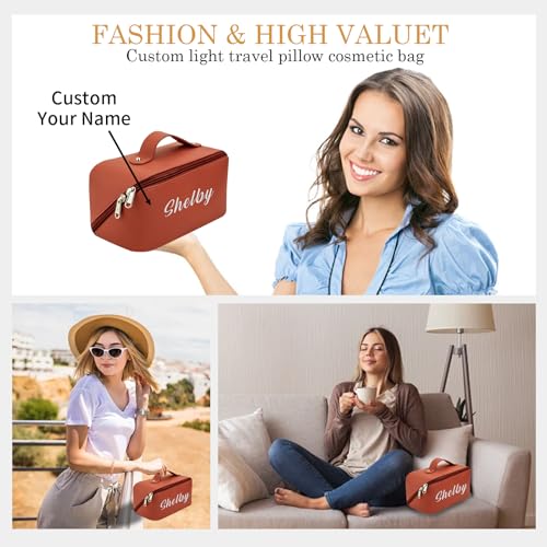 Personalized Large Capacity Cosmetic Bag, Embroidered Makeup Bag with Name, Portable Waterproof PU Leather Makeup Bag, with Divider and Handle, Travel Makeup Bag, Gifts for Women, Mom, Bridesmaids (Embroidery)
