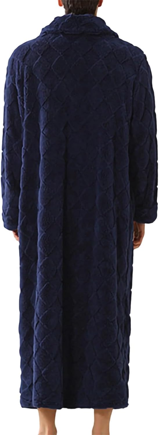 Mens Loose Plush Fleece Robe, Cozy Warm Bathrobe Fuzzy Male Spa Long Robes With Pockets Warm And Soft Nightgown