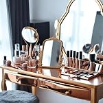 Vintage Vanity Makeup Desk Mirror，Antique Traditional Chic Arch Table Mirror Gold，Decor Wood Framed Small Standing Carved Arendahl Mirror for Living Room,Bedroom,Tabletop 11.8" x 9.6" - Image 2
