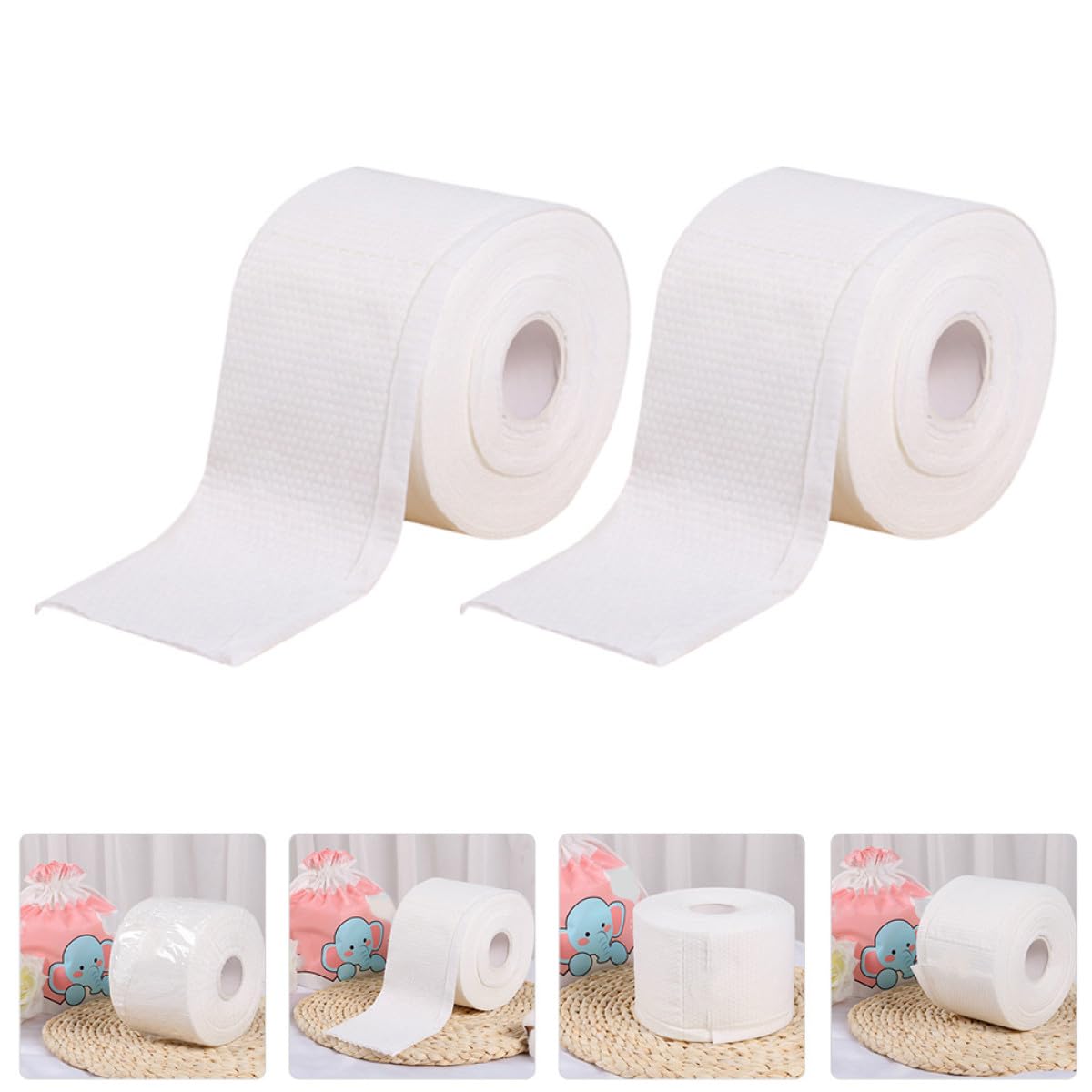 2 rollos Toallas Faciales Desechables de Algodón Paños Limpiadores Hipoalergénicos para Maquillaje y Limpieza Facial Seco y Húmedo Suaves y Gruesos Portátiles para Viajes y