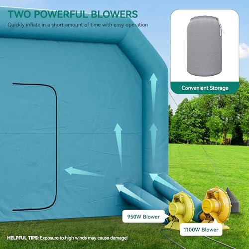 YITAHOME 30x20x13FT Portable Inflatable Paint Booth Large Spray Booth Car Paint Tent w/Air Filter System & Blowers 950W+1100W for Car Parking Garage Workstation, Blue
