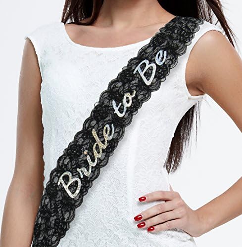 Bachelorettesy Bride to Be Black Lace Sash with Silver Sparkle Letters - Bachelorette Parties, Bridal Showers, Girls' Night Out, Gifts, Engagement Party One Size Fits Most