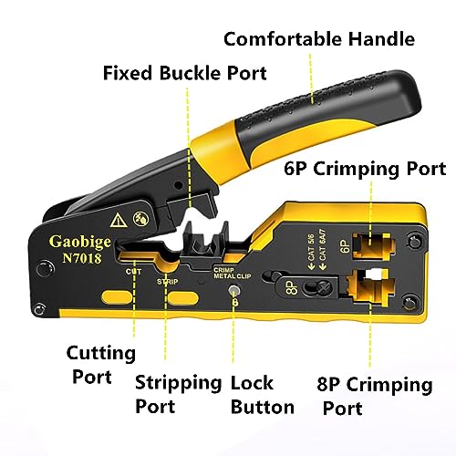 Gaobige Pass Through rj45 Crimp Tool Kit, Network Tool Kit, Cat7 Cat6A Cat6 Cat5e Cat5 rj45 Crimping Tool with 50PCS cat6 Pass Through Connectors, Network Tester, Wire Cutter - Thumbnail 3