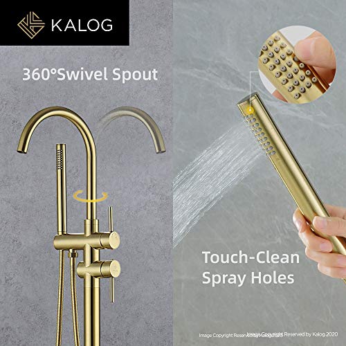 Kalog Single Handle Freestanding Tub Filler Floor Mount Bathtub Faucet With Handheld Shower (Brushed Gold-B) #TOP2
