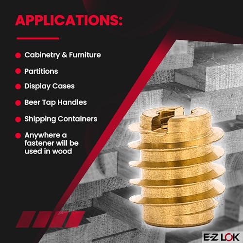 Image of E-Z LOK Knife Threaded Insert for Hard-Wood, Brass Thread Inserts 4-40 Internal Threads, 0.375 inch Length Pack of 25