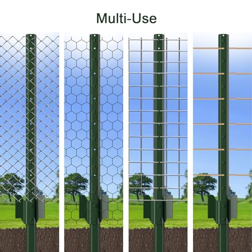 AMAGABELI GARDEN & HOME Fence Posts 5Feet 10Pack Sturdy Heavy Duty Metal Fence Post with U-Channel Steel Fence U-Post Coated Green Poles Support for Chicken Wire Fence Garden Patch Posts