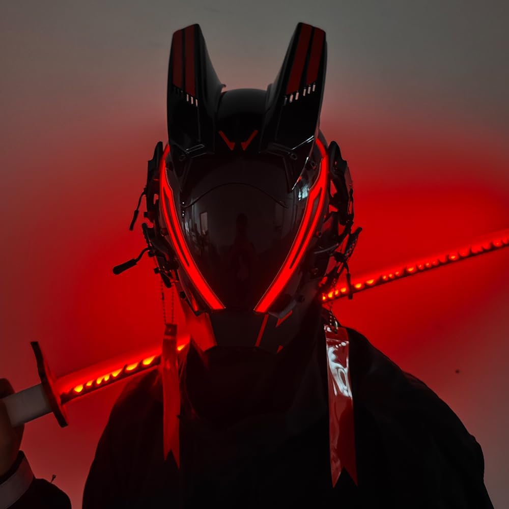 KYEDAY Punk Mask for Men,LED Mask for Women,Futuristic Punk Techwear, Cosplay Halloween Fit Party Music Festival Accessories