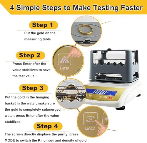 Digital Gold Tester Machine, Precious Metal Purity Detector, Platinum Density Meter, Max 1200g, 0.001g Accuracy, Accurate Laboratory Testing, Jewelry & Metal Analysis Tool