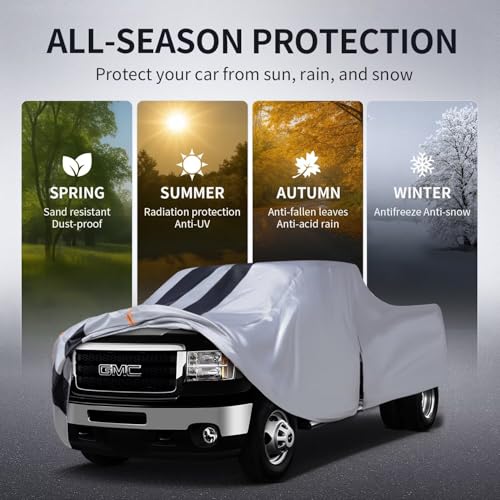 Image of GMC Sierra Truck Cover Custom Fit 2002-2018 Regular Cab Long Bed(8.15') with Door Zipper, 10 Layers Outdoor Heavy Pickup Truck Cover Waterproof All Weather, Wind Dust Sun Protector.