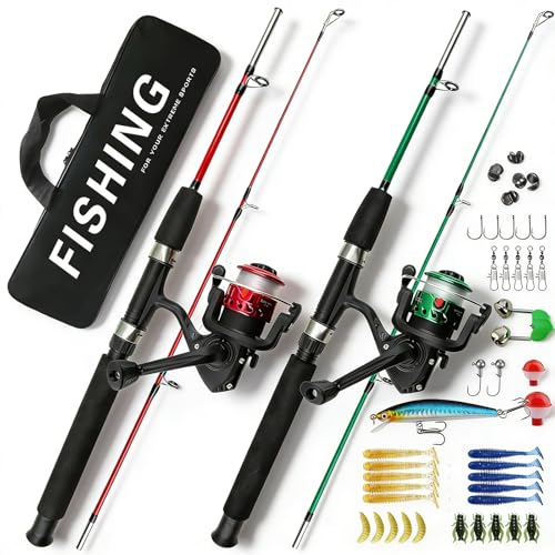 Canne à pêche télescopique pour enfants 1,8 m pack de 2 avec moulinet pour débutant 3-10 ans