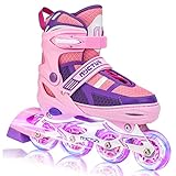 NYCTUS Inline Skates for Girls, 4 Sizes Adjustable Roller Blades with Light Up Wheels, Fun Beginner Rollerblades for Kids & Youth