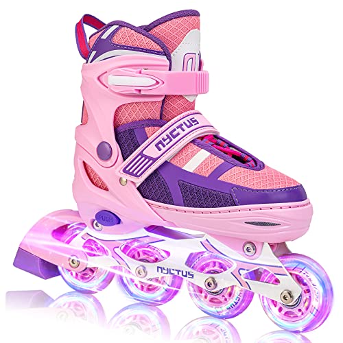 Nyctus Inline Skates For Girls, 4 Sizes Adjustable Roller Blades With Light Up Wheels, Fun Beginner Rollerblades For Kids & Youth #TOP25