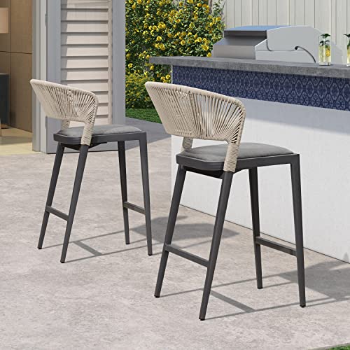 Purple Leaf Bar Stool Set Of 4 Aluminum Counter Height Bar Chair Patio Rattan Stool For Outdoor And Indoor Modern Barstool #TOP3