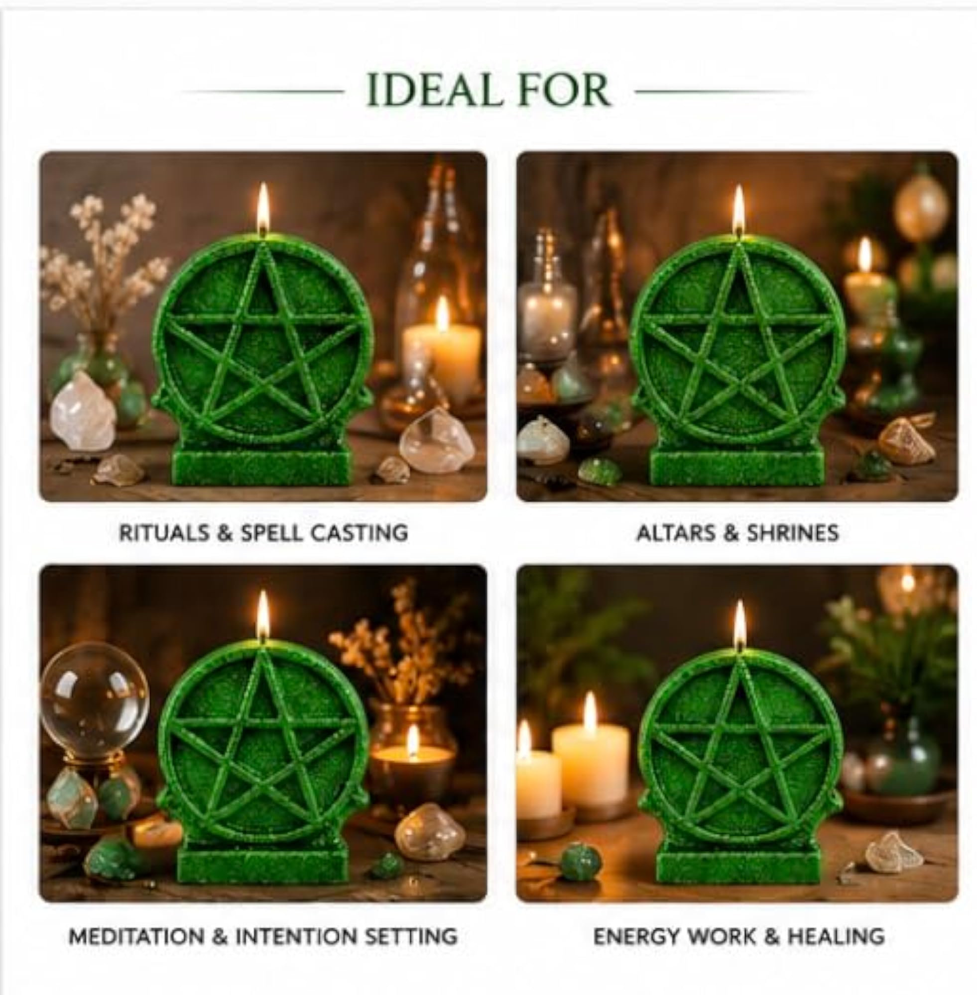 Green Pentacle Candle for Rituals, 7-8 Hours Burn Time