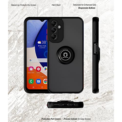 TJS Compatible for Samsung Galaxy A14 5G Case, with Tempered Glass Screen Protector, Metal Ring Magnetic Support Kickstand Heavy Duty Protector Cover Phone Case (Yellow) - Thumbnail 2