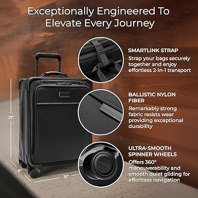 Briggs & Riley Global 21 Carry On Expandable Spinner - Luggage for International Travel, Suitcases with Wheels, Softside Rolling Bag for Men & Women, Self-Repairing Zipper- Baseline Collection, Black