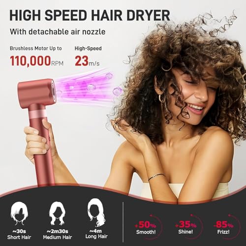 Image of MESCOMB 5 in 1 High-Speed Hot Air Styler, Professional Frizz-Free Hair Dryer Brush, Fast Drying, No Heat Damage Air Styler Wrap for Curl, Volumize, Straighten, Includes Travel Bag (Hot Pink)