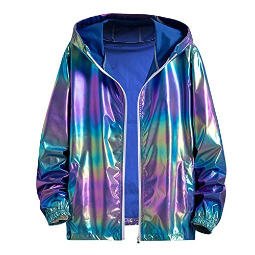 Foweknow Hoodie Herren Regenbogen Bomberjacke Sonnenschutz Kleidung Modische Business Arbeitsjacke Bunte Freizeitjacke Langarm Vielseitige Outdoorjacke Glänzend Baseball Varsity Jacket