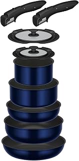 膳魔师 THERMOS 耐用系列 手柄煎锅8+1件套EA 支持煤气火 深蓝色 煎锅、锅可用洗碗机清洗 KSE-8A DPBL 附带2个方便的手柄