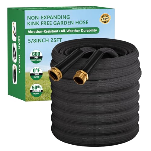 Garden Hose 25FT Non-Expanding Water Hose Ultra Lightweight Kink-Free Burst-Resistant Lead-Free Durable & Flexible High-Pressure Hose for Yard Lawn Outdoor Car Washing