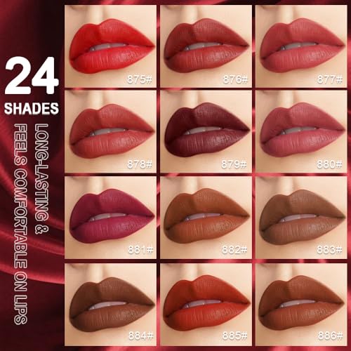 Image of evpct Dusty Pink Velvet Matte Lipstick, High Pigmented Slim Lipstick Long Lasting Waterproof for Women Gift, Velvet Silky Lip Stick Stain Color Makeup Blendable 24 Hours Original Makeup Labiales, 887#