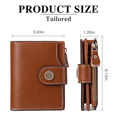 FALAN MULE Genuine Leather Small Wallet for Women, RFID Blocking, Compact Size, Brown3