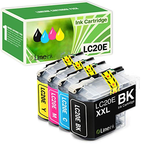 Limeink 4 Pack Remanufactured LC20E Super High Yield Ink Cartridges Compatible with MFC-J5920DW MFC-J985DW XL MFC-J775DW Printers LC20EBK LC20EM LC20EC XXL LC20EY -1 Black, 1 Cyan, 1 Magenta, 1 Yellow