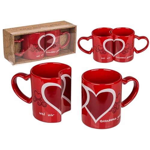BLUECHOLON Taza doble corazón Cerámica, el uno para el otro, San Valentín, Día de los enamorados, Aniversario, Weil wir zusammen gehören, aprox. 8,3 cm, de gres BLUECHOLON Taza doble corazón Cerámica, el uno para el otro, San Valentín, Día de los enamorados, Aniversario, Weil wir zusammen gehören, aprox. 8,3 cm, de gres