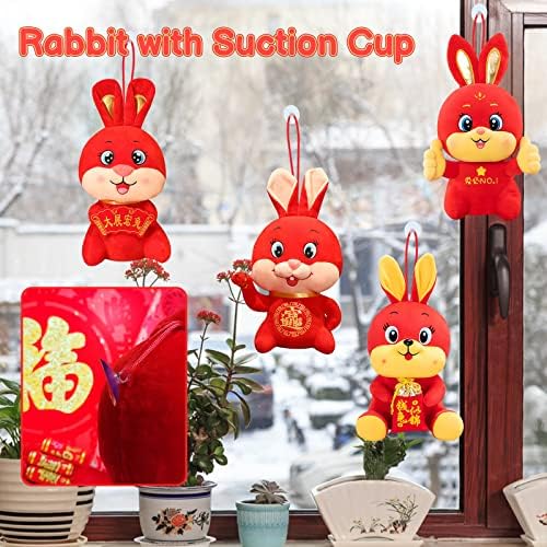 Exsivemy 4pcs Rabbit Plush Toy, 2023 Chinese New Year Zodiac Bunny Stuffed Animal Doll, Lucky Rabbit Mascot Toy, Plushie Lunar Year Rabbit Ornament Chinese New Year Decorations 2023 Gifts for Kids