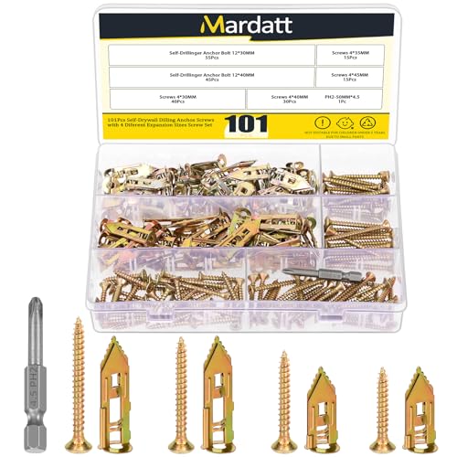 Mardatt Lot de 100 vis d'ancrage auto-foreuses pour cloison sèche - En acier galvanisé - 12 x 30 mm - 12 x 40 mm - Vis auto-taraudeuses - Facile à utiliser - Pas de perçage