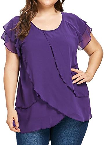 Blouses for Women Long Sleeve Chiffon T-Shirt for Women Casual Short Sleeve Plus  Size Solid Ruffle Blouse Top T Shirts Sequins, purple : Amazon.com.be:  Fashion