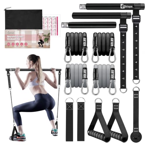 Bbtops Pilates Bar Kit with Resistance Bands(4 x Bands 30/40lb) Black