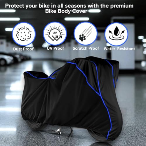 Image of Water Resistant Bike Cover for TVS Apache RTR 180 | All Weather UV & Heat Resistant, Dustproof, Triple Stitched, Windproof Elastic Bottom