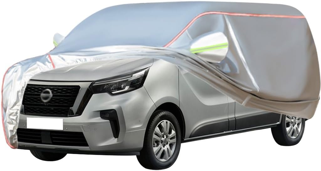 WOLWES Car Cover are Suitable for Nissan NV300 DCI/Acenta/Tekna All-Weather Windproof, Snowproof, Rainproof, UV-Protected and Breathable All-Season Universal with Side Door Zip Oxford Cloth Car Cover