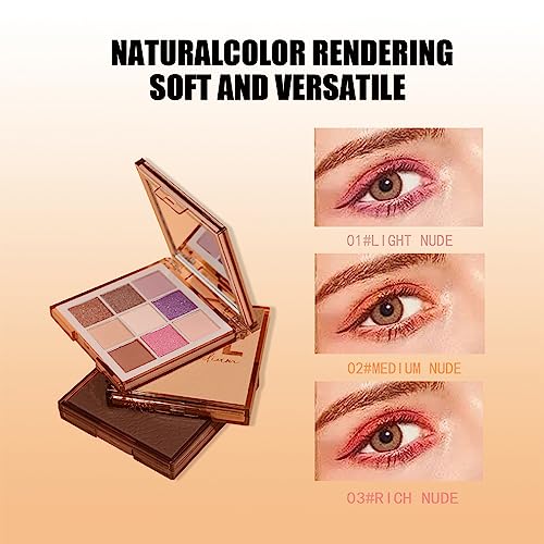 Eyeshadow Palette, Nude Eyeshadow Palette Matte Shimmer Make-Up Palettes, 9 Colours Smooth Touch Blendable Eye Shadow Pallets For Women High Pigmented Eye Shadow Palette With Mirror (02 Medium Nude) - Image 6