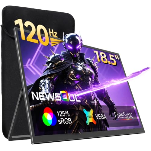 Portable Monitor 18.5'' 120Hz Gaming Monitor, 125%sRGB | 2000:1 | HDR| FreeSync Travel Monitor for Laptop Mac-Book PC, Built-in Stand & Speakers, VESA, USB HDMI Large Second Screen for Game Office
