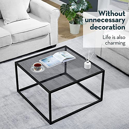 SAYGOER Glass Coffee Table, Small Modern Coffee Table Square Simple Center Tables for Living Room 68 x 68 x 40cm, Gray Black - Image 6