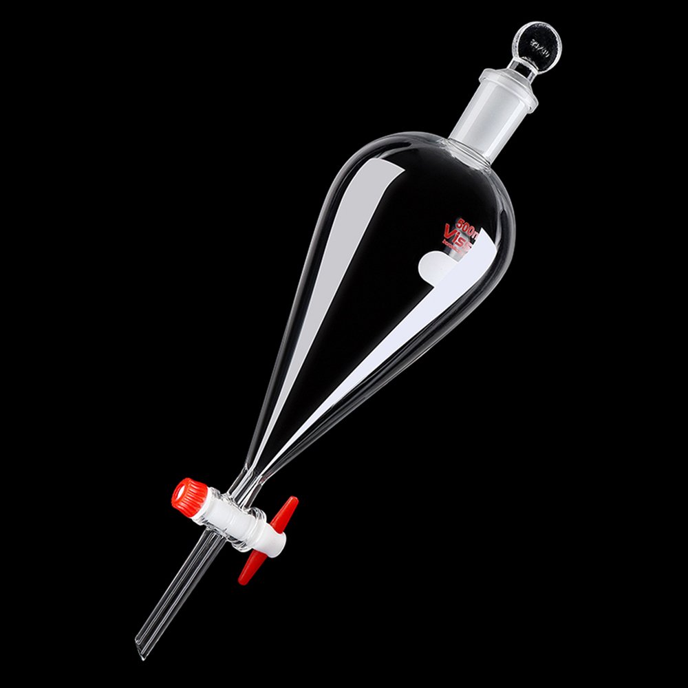 ChaRLes 500ml 24/40 pyriformes Borosilikatglas-Separator-Trichter Birnenform PTFE-Absperrhahn-Labor