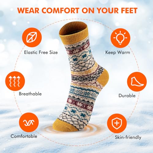 Tavaleu Wool Socks - Wool Socks for Women Soft Warm Winter Vintage Crew Socks Casual2