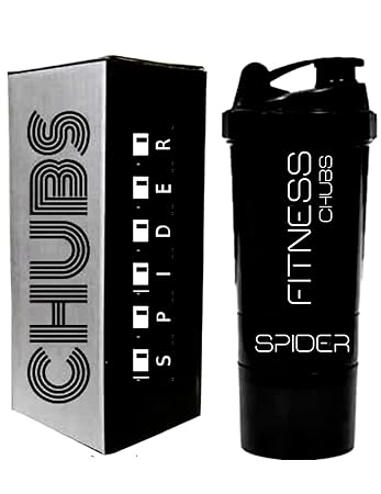 CHUBS Gym Spider Shaker Bottle 500ml, Extra Compartment, Spider Mixer 100% Leakproof Guarantee, Ideal for Proteins, Preworkout & BCAAs, BPA Free Material Sipper Bottle (Black, Set of 1, Polypropylene)