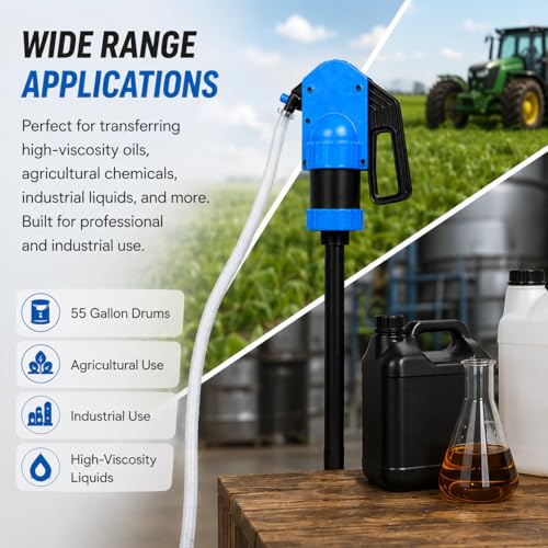 Image of 55 Gal Hand Drum Pump - Plastic Lever Action Drum Pump for DEF, Antifreeze, Oil & Low-Viscosity Liquids - Includes 5.74 ft 3 /4 inch Corrugated Hose - Manual Siphon Pump for 55 Gallon Barrel