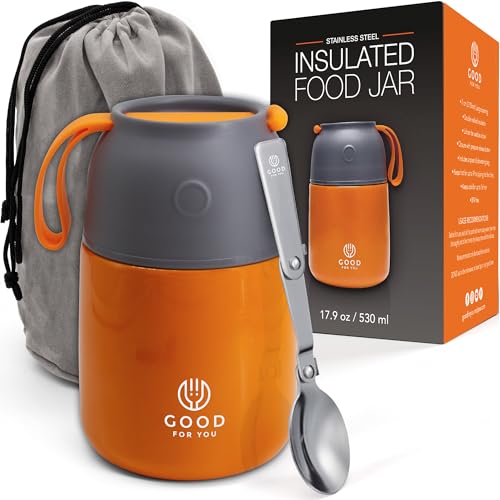 GOOD FOR YOU - Thermal Food Flask for hot Food, Soup containers, Ideal as a Thermal Lunch Box, Soup Flask or Food Warmer Lunch Box - Stainless Steel Insulated hot Food Flask - Orange